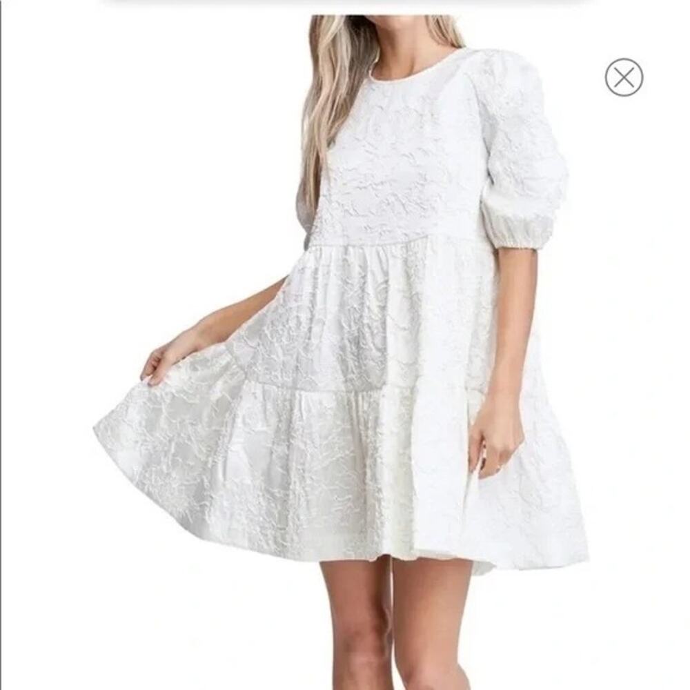 En Saison Women's Short Sleeves Jacquard Mini Dress Size Medium